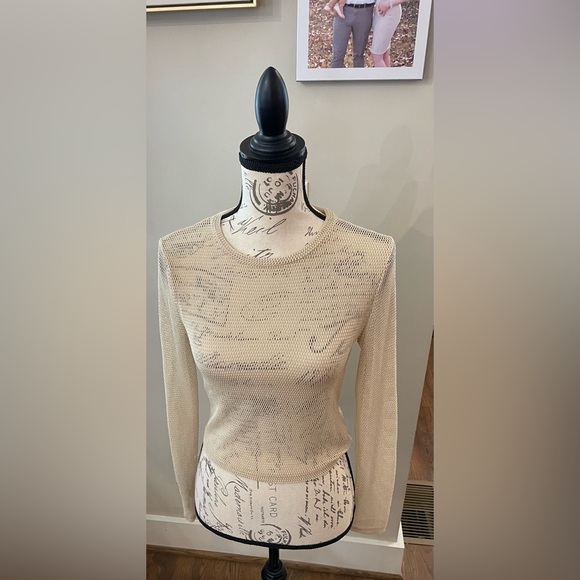 Woven Mesh Net Beige Women’s Top By “Just Polly New York” Size M - Picture 8 of 10